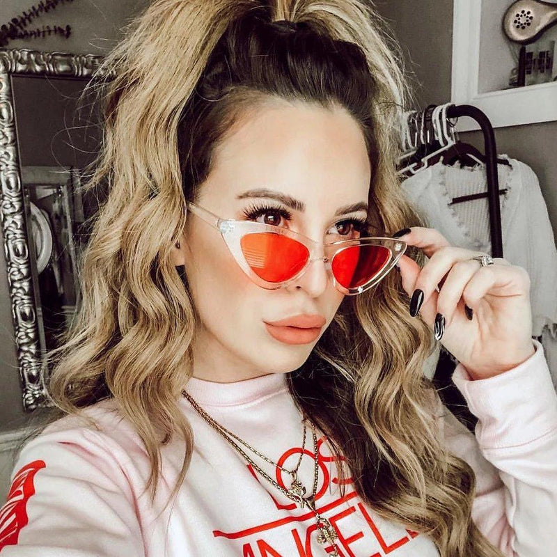 zeroUV Women's Retro 1990's Narrow Flat Color Tone Lens Cat Eye Sunglasses C524 Sunglasses