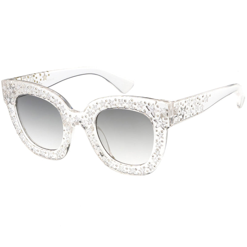 zeroUV Women's Trendy Star Rhinestone Horned Rim Sunglasses C579 Sunglasses