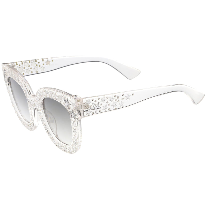zeroUV Women's Trendy Star Rhinestone Horned Rim Sunglasses C579 Sunglasses