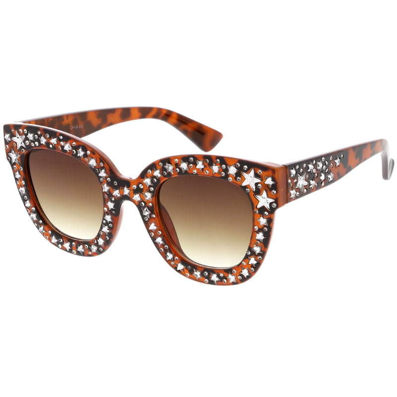 zeroUV Women's Trendy Star Rhinestone Horned Rim Sunglasses C579 Sunglasses