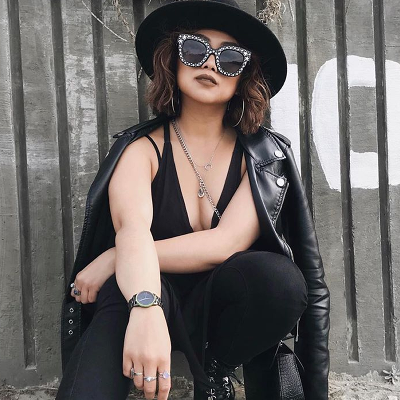 zeroUV Women's Trendy Star Rhinestone Horned Rim Sunglasses C579 Sunglasses