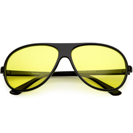 zeroUV 1980's Retro Oversize Blue Light Filtering Lens Aviator Sunglasses C699 Sunglasses White Smoke Black / Yellow