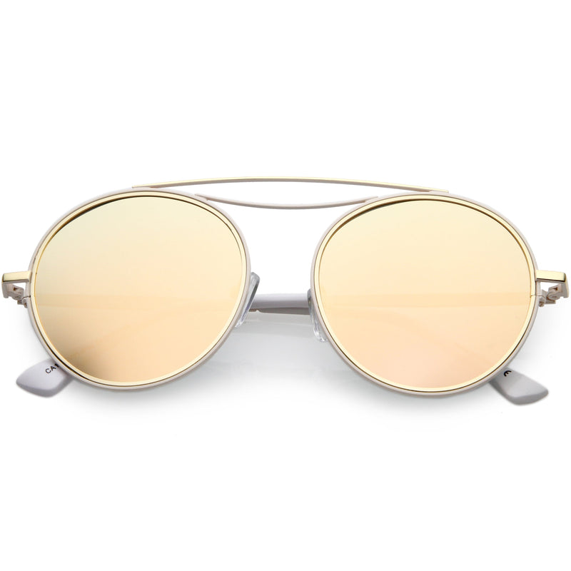 zeroUV Retro Polarized Round Metal Aviator Mirrored Lens Sunglasses C821 Sunglasses