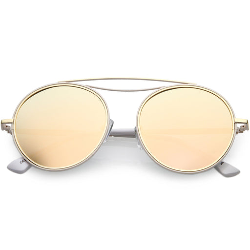 zeroUV Retro Polarized Round Metal Aviator Mirrored Lens Sunglasses C821 Sunglasses