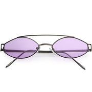 zeroUV Retro Modern Small Metal Oval Crossbar Color Tone Lens Sunglasses C944 Sunglasses