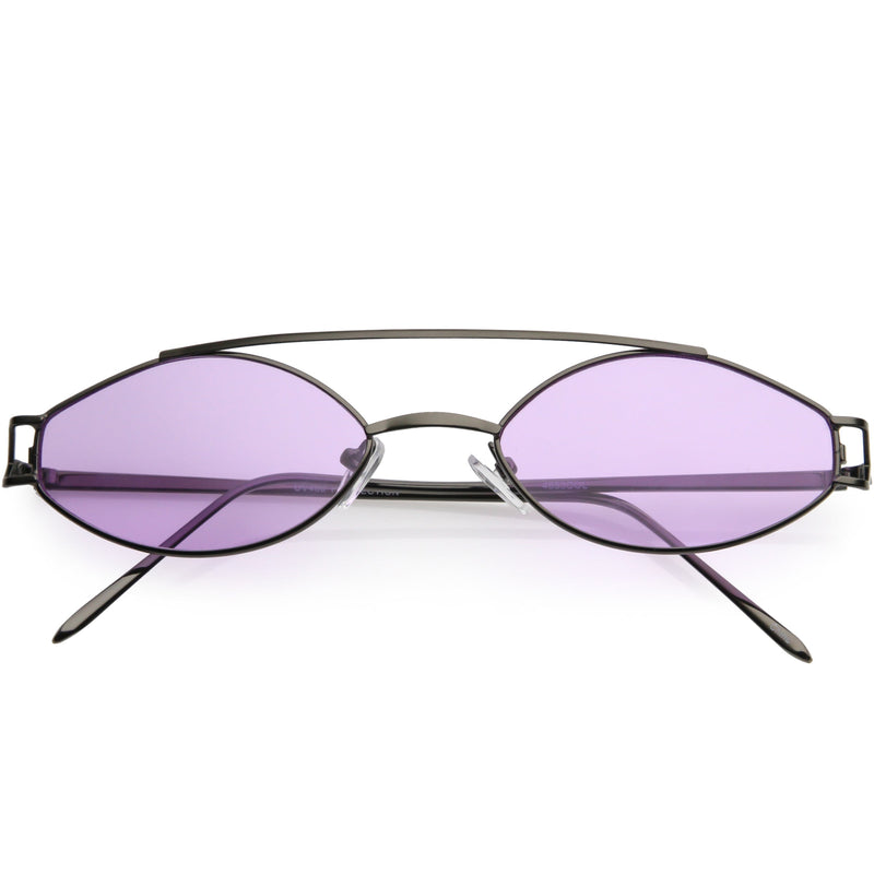 zeroUV Retro Modern Small Metal Oval Crossbar Color Tone Lens Sunglasses C944 Sunglasses