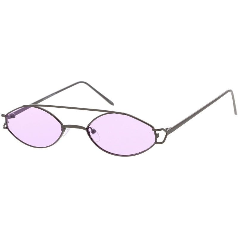 zeroUV Retro Modern Small Metal Oval Crossbar Color Tone Lens Sunglasses C944 Sunglasses