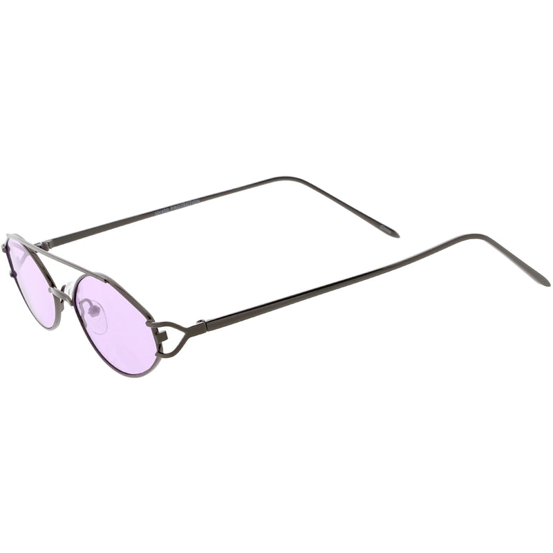 zeroUV Retro Modern Small Metal Oval Crossbar Color Tone Lens Sunglasses C944 Sunglasses