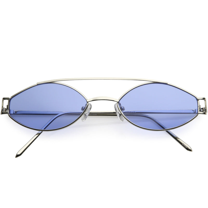 zeroUV Retro Modern Small Metal Oval Crossbar Color Tone Lens Sunglasses C944 Sunglasses