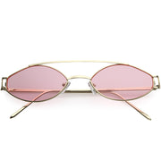 zeroUV Retro Modern Small Metal Oval Crossbar Color Tone Lens Sunglasses C944 Sunglasses