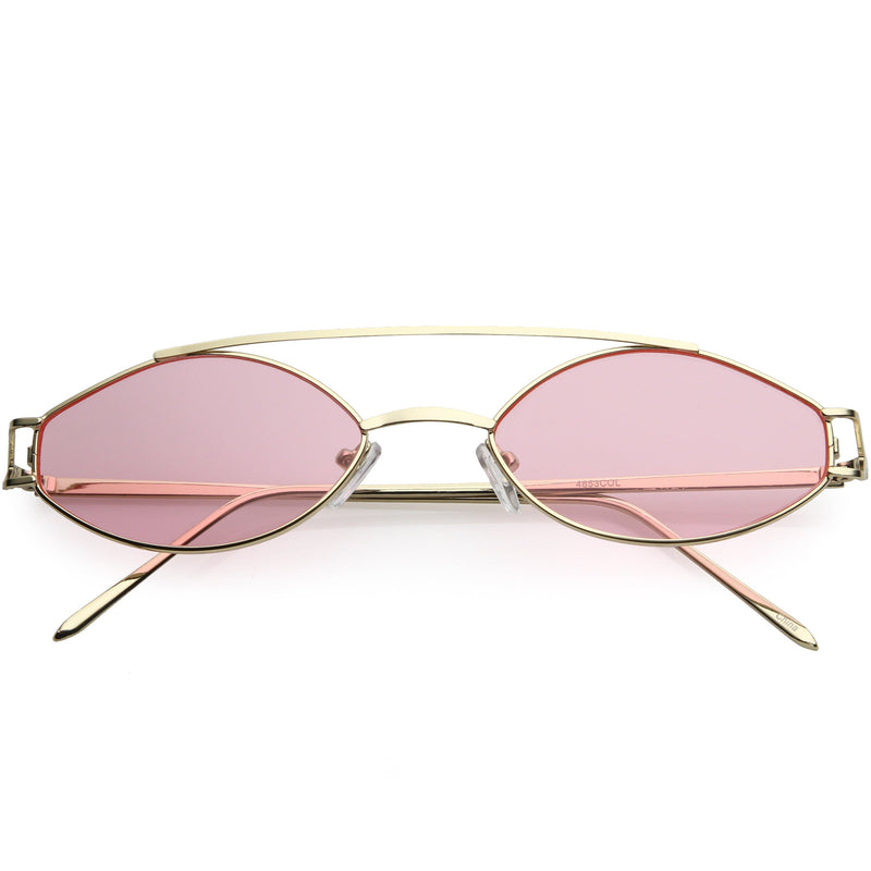 zeroUV Retro Modern Small Metal Oval Crossbar Color Tone Lens Sunglasses C944 Sunglasses