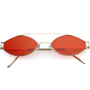 zeroUV Retro Modern Small Metal Oval Crossbar Color Tone Lens Sunglasses C944 Sunglasses