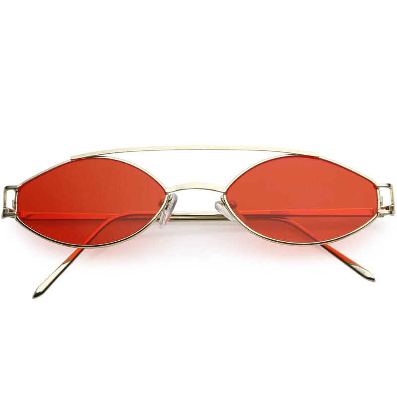 zeroUV Retro Modern Small Metal Oval Crossbar Color Tone Lens Sunglasses C944 Sunglasses
