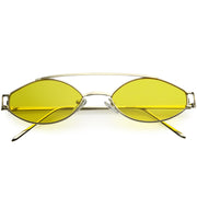 zeroUV Retro Modern Small Metal Oval Crossbar Color Tone Lens Sunglasses C944 Sunglasses