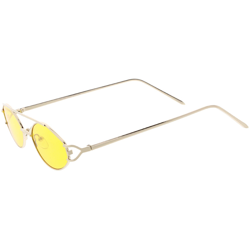 zeroUV Retro Modern Small Metal Oval Crossbar Color Tone Lens Sunglasses C944 Sunglasses