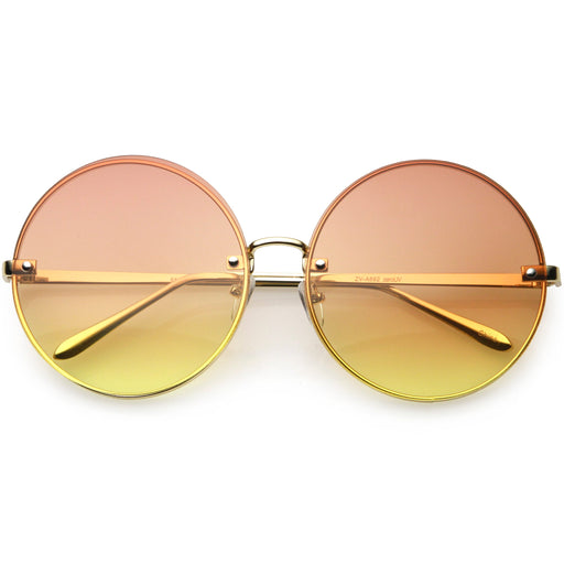 zeroUV Women's Oversize Round Rimless Color Two Tone Sunglasses C985 Sunglasses