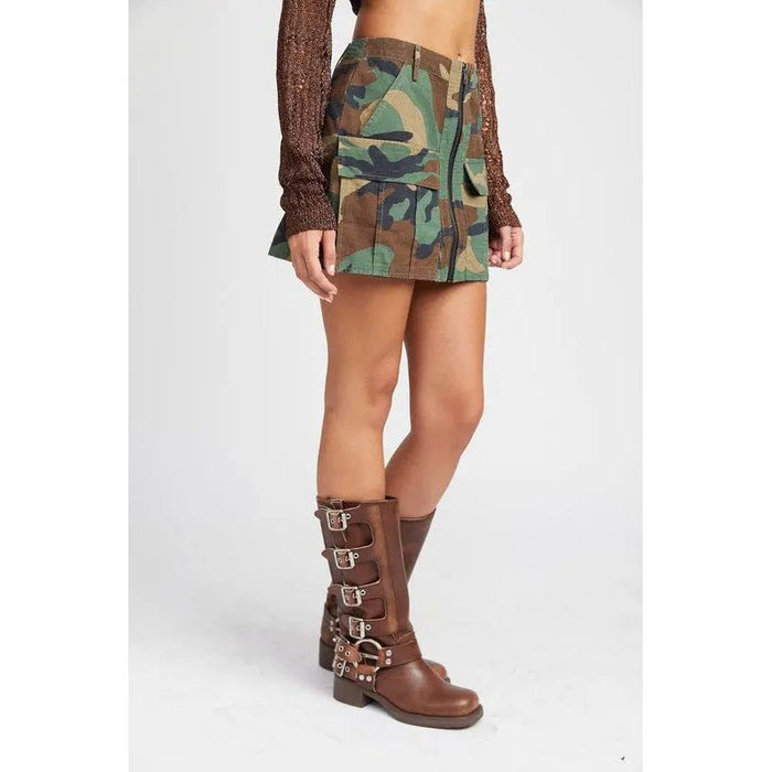 Camo Mini Skirt With Front Zipper