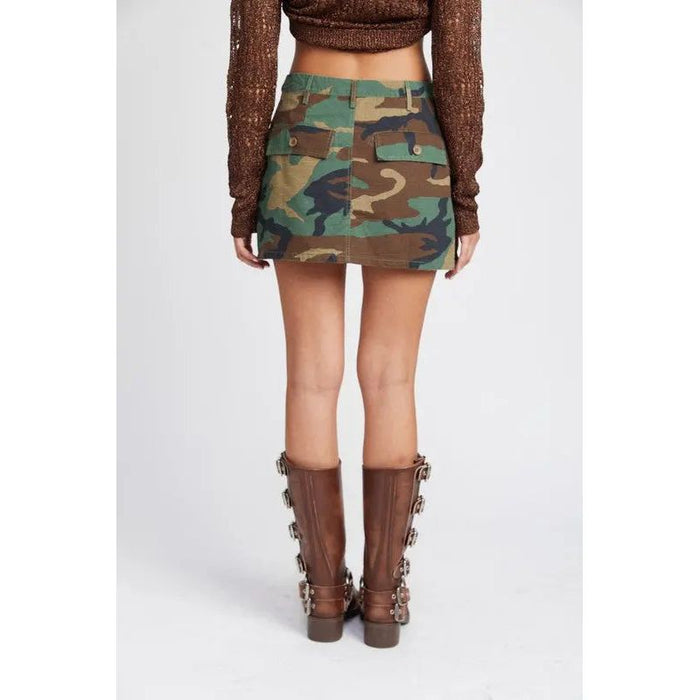 Camo Mini Skirt With Front Zipper