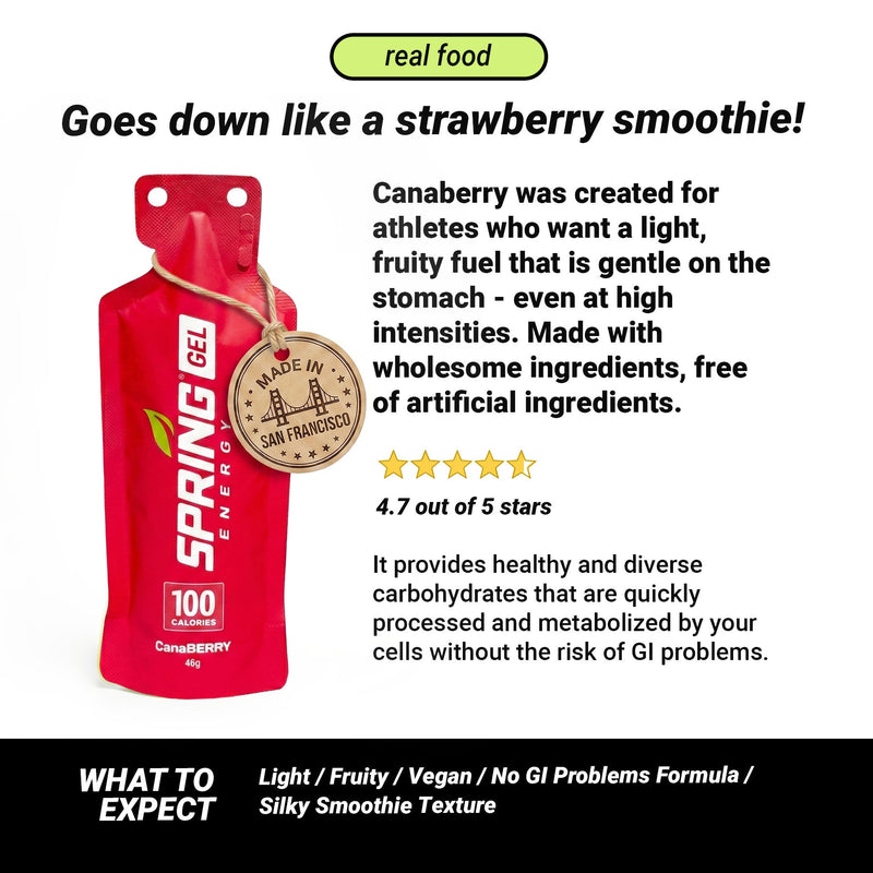 myspringenergy Strawberry Smoothie Gel (Vegan) 100 Kcal- Canaberry Gel White Smoke 1 qty,10 pack,20 pack
