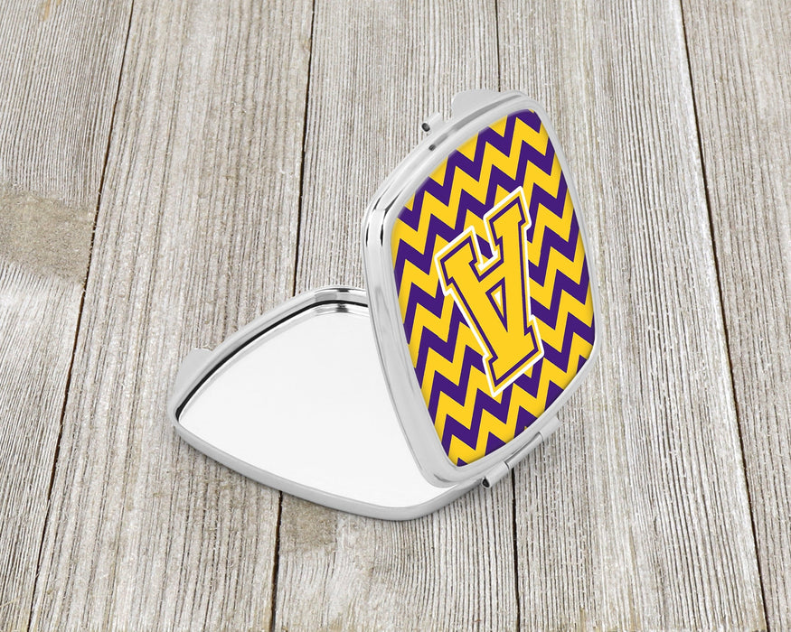 Letter A Chevron Purple and Gold Compact Mirror CJ1041-ASCM by Caroline's Treasures