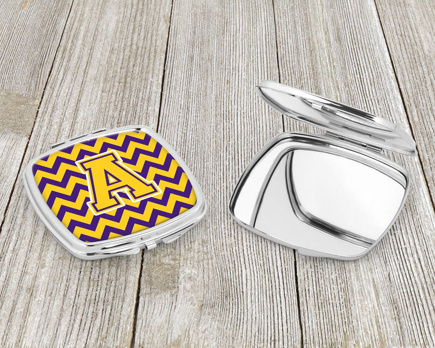 Letter A Chevron Purple and Gold Compact Mirror CJ1041-ASCM by Caroline's Treasures