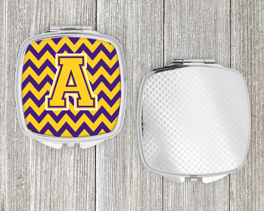 Letter A Chevron Purple and Gold Compact Mirror CJ1041-ASCM by Caroline's Treasures