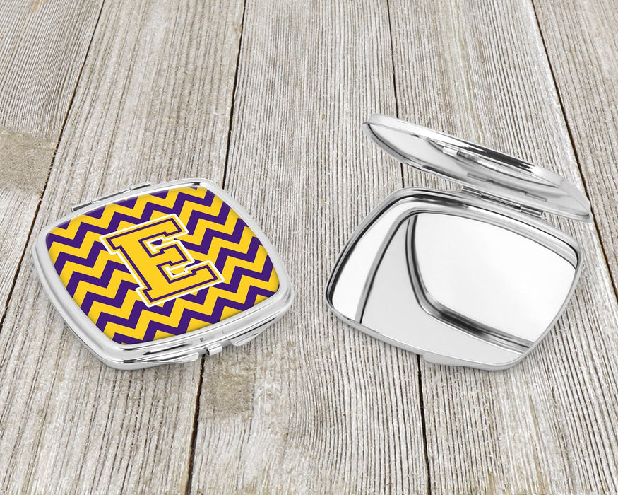 Letter E Chevron Purple and Gold Compact Mirror