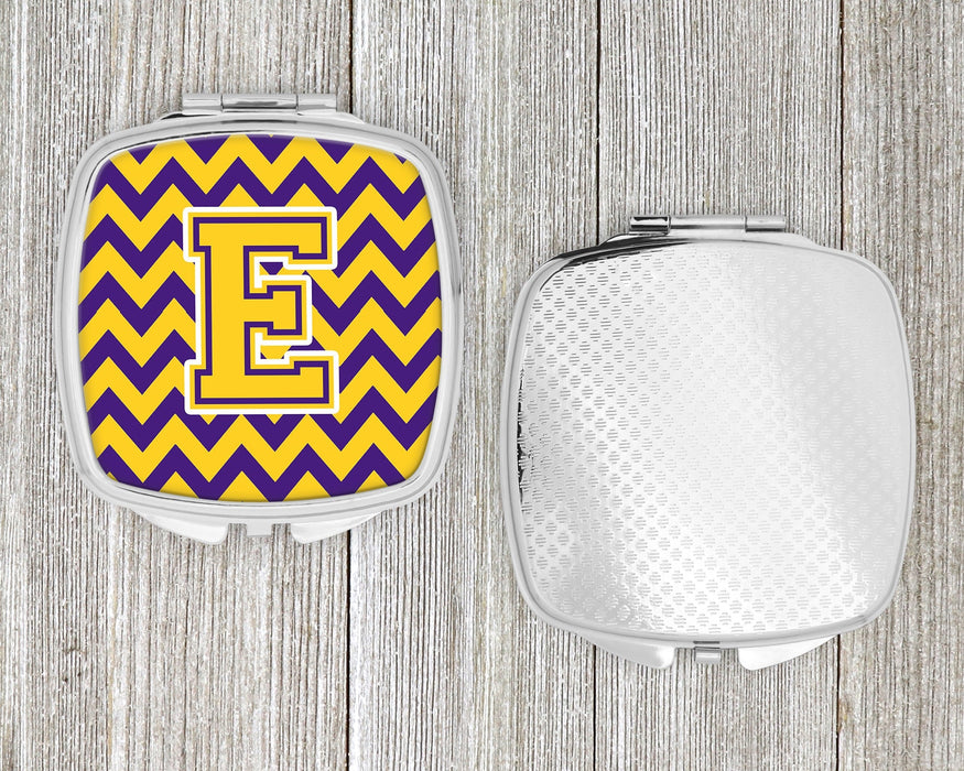 Letter E Chevron Purple and Gold Compact Mirror