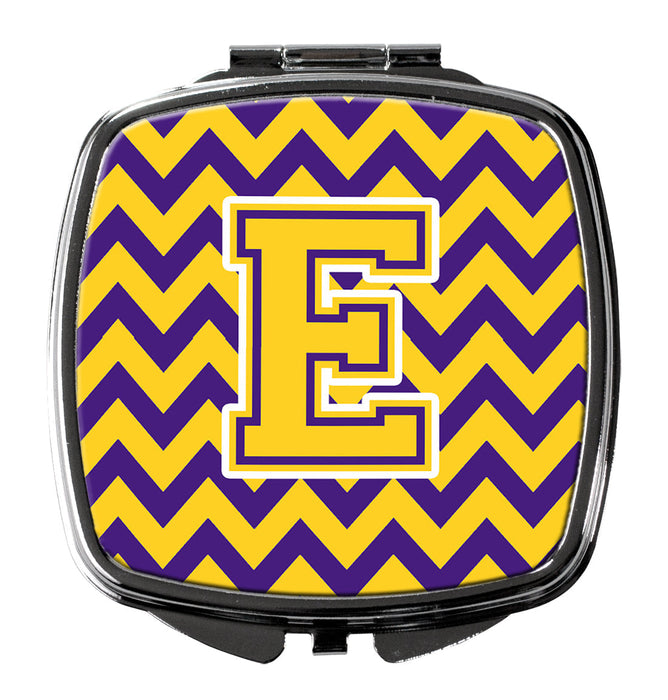 Letter E Chevron Purple and Gold Compact Mirror