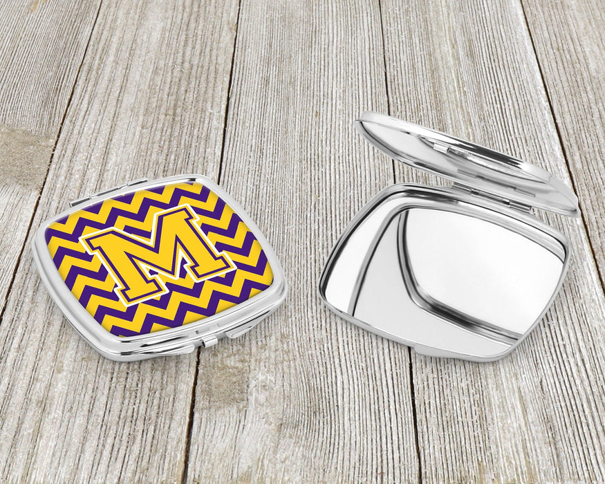 Letter M Chevron Purple and Gold Compact Mirror CJ1041-MSCM by Caroline's Treasures