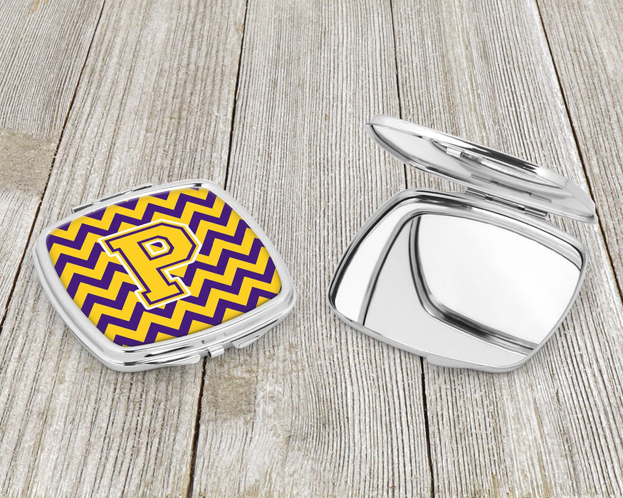 Letter P Chevron Purple and Gold Compact Mirror CJ1041-PSCM by Caroline's Treasures