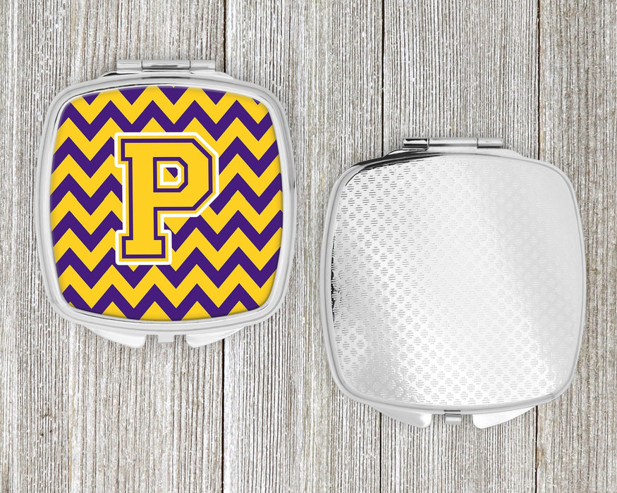 Letter P Chevron Purple and Gold Compact Mirror CJ1041-PSCM by Caroline's Treasures