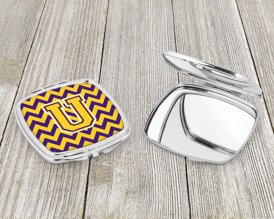 Letter U Chevron Purple and Gold Compact Mirror CJ1041-USCM by Caroline's Treasures