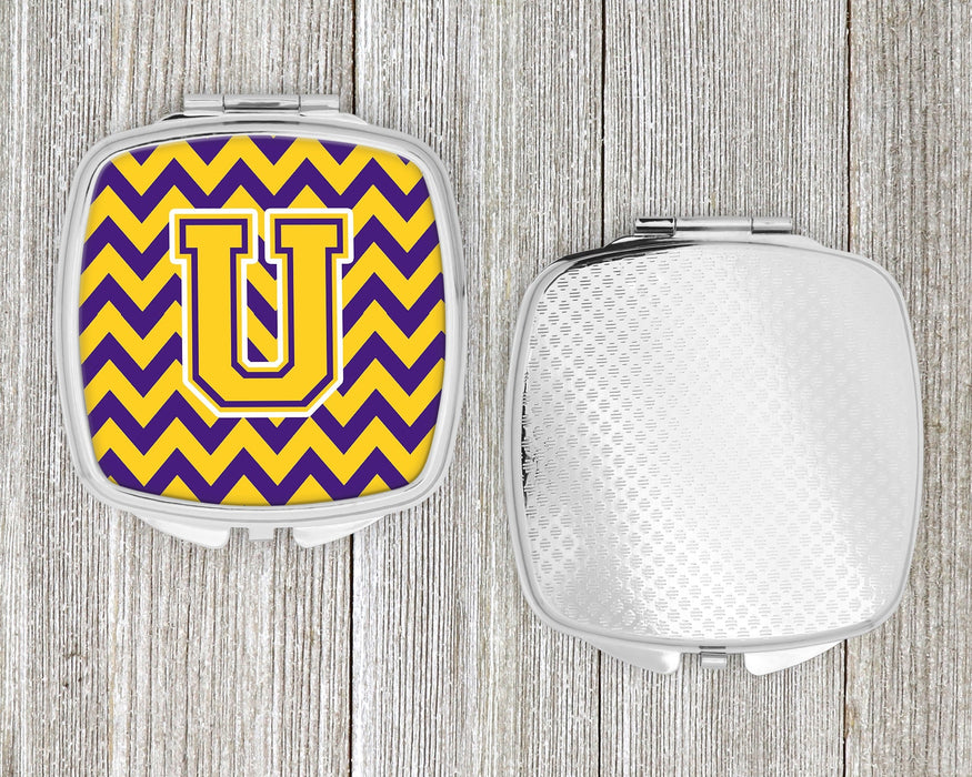 Letter U Chevron Purple and Gold Compact Mirror CJ1041-USCM by Caroline's Treasures