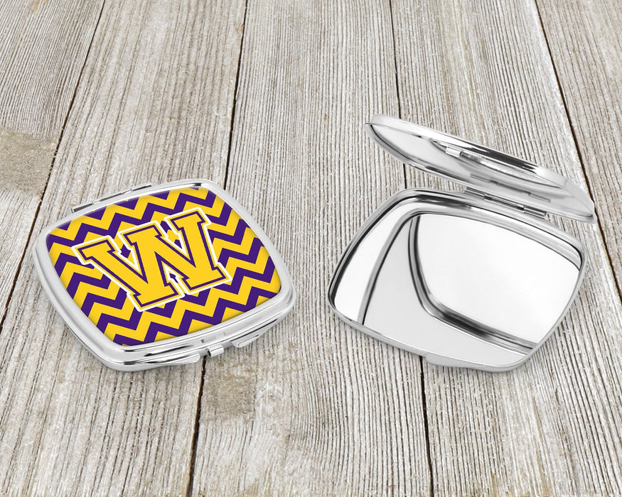 Letter W Chevron Purple and Gold Compact Mirror CJ1041-WSCM by Caroline's Treasures