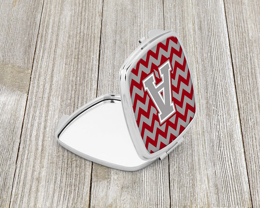 Letter A Chevron Crimson and Grey   Compact Mirror CJ1043-ASCM by Caroline's Treasures