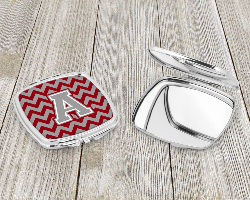 Letter A Chevron Crimson and Grey   Compact Mirror CJ1043-ASCM by Caroline's Treasures