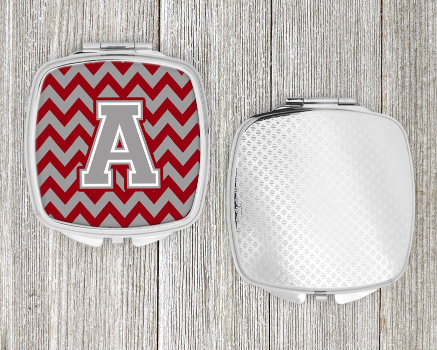 Letter A Chevron Crimson and Grey   Compact Mirror CJ1043-ASCM by Caroline's Treasures