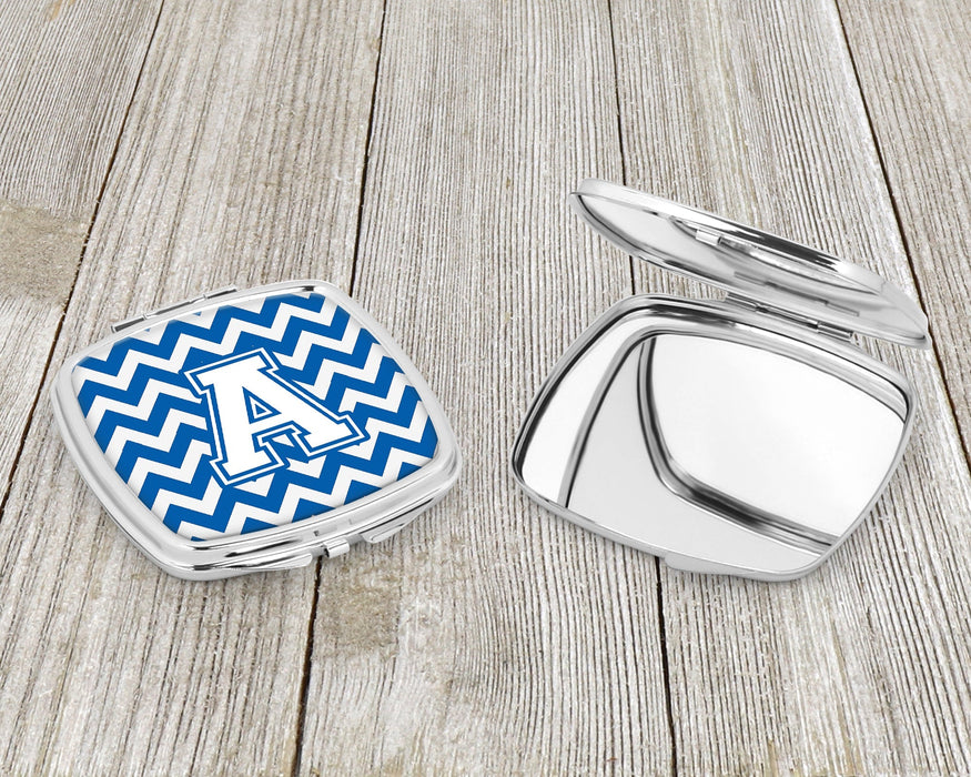 Letter A Chevron Blue and White Compact Mirror