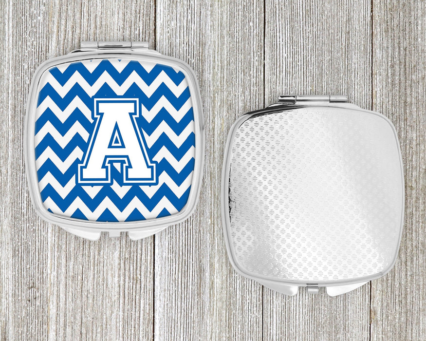 Letter A Chevron Blue and White Compact Mirror