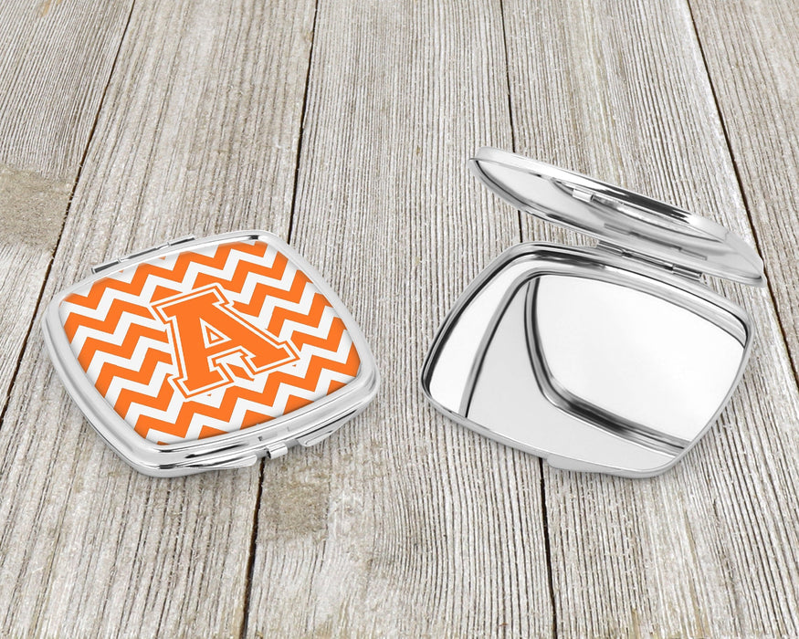 Letter A Chevron Orange and White Compact Mirror CJ1046-ASCM by Caroline's Treasures