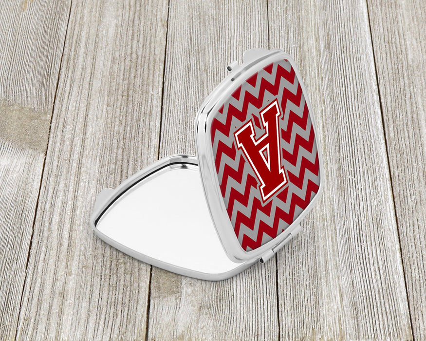 Letter A Chevron Maroon and White Compact Mirror CJ1049-ASCM by Caroline's Treasures