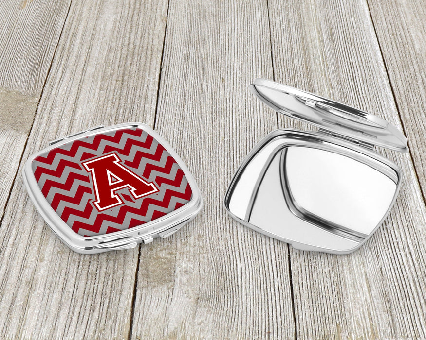 Letter A Chevron Maroon and White Compact Mirror CJ1049-ASCM by Caroline's Treasures