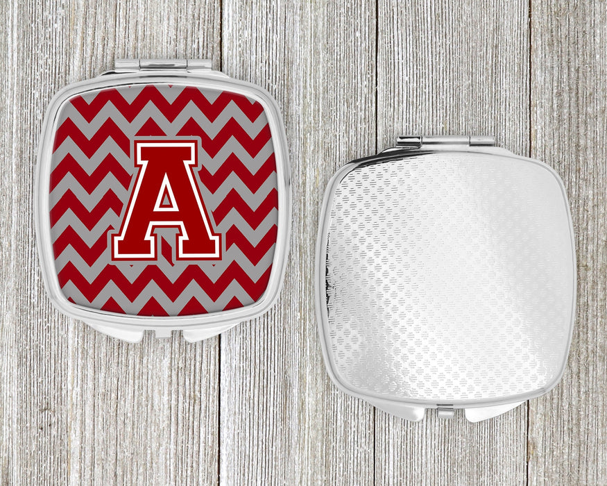 Letter A Chevron Maroon and White Compact Mirror CJ1049-ASCM by Caroline's Treasures