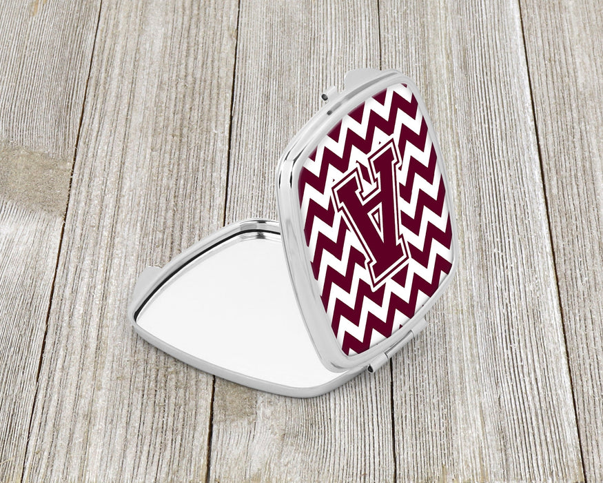 Letter A Chevron Maroon and White  Compact Mirror CJ1051-ASCM by Caroline's Treasures