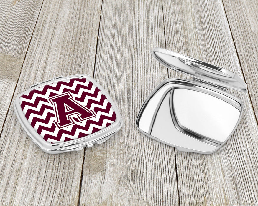 Letter A Chevron Maroon and White  Compact Mirror CJ1051-ASCM by Caroline's Treasures