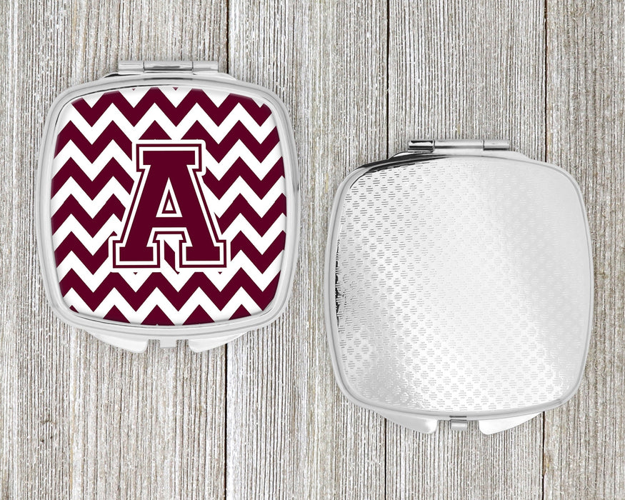 Letter A Chevron Maroon and White  Compact Mirror CJ1051-ASCM by Caroline's Treasures