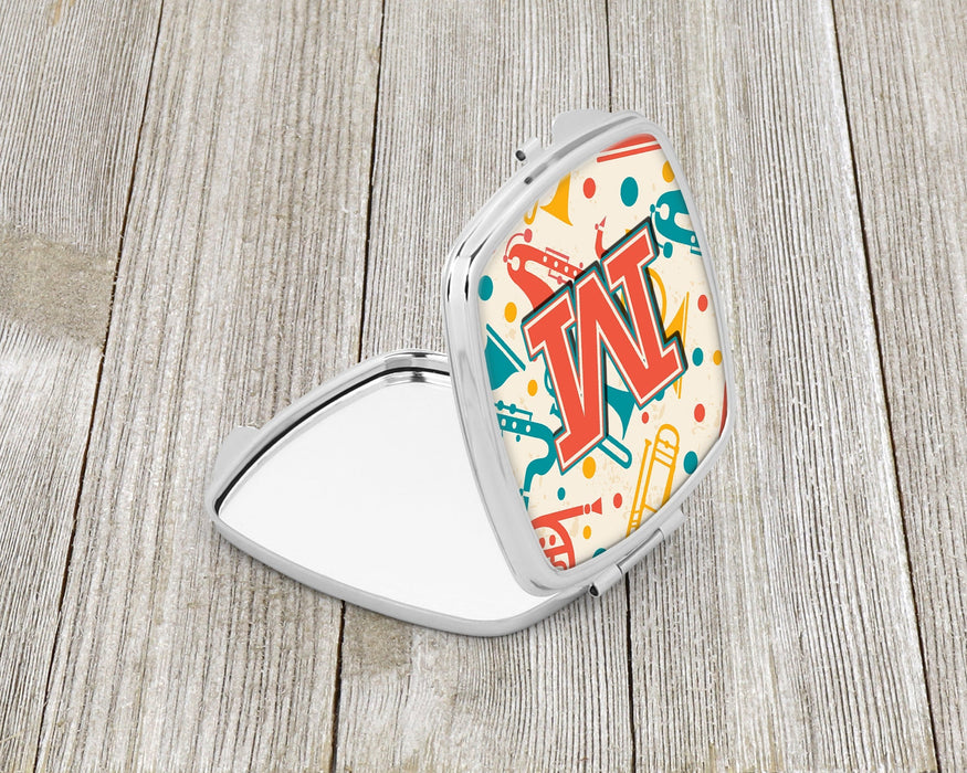 Letter M Retro Teal Orange Musical Instruments Initial Compact Mirror