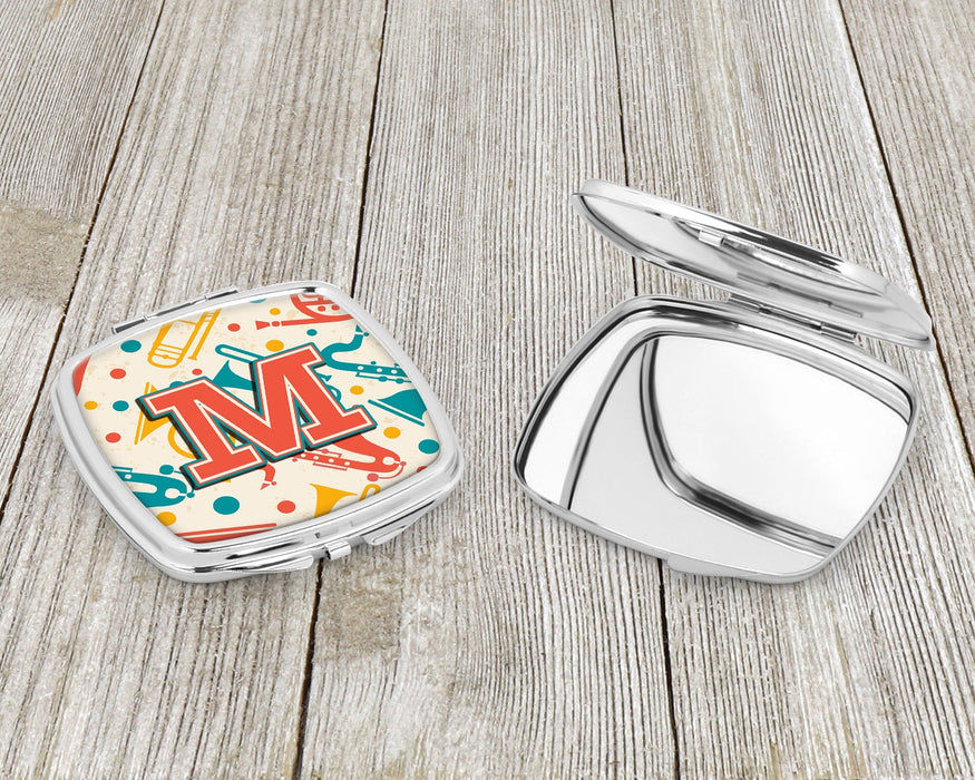 Letter M Retro Teal Orange Musical Instruments Initial Compact Mirror