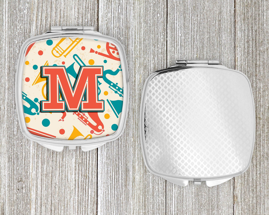 Letter M Retro Teal Orange Musical Instruments Initial Compact Mirror